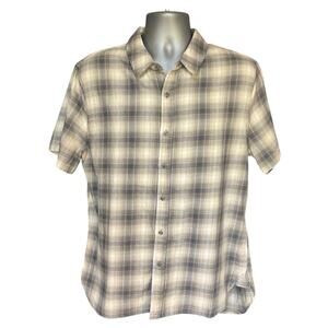 NWT Magaschoni Neutral Gray Short Sleeve Plaid Button Down Size M